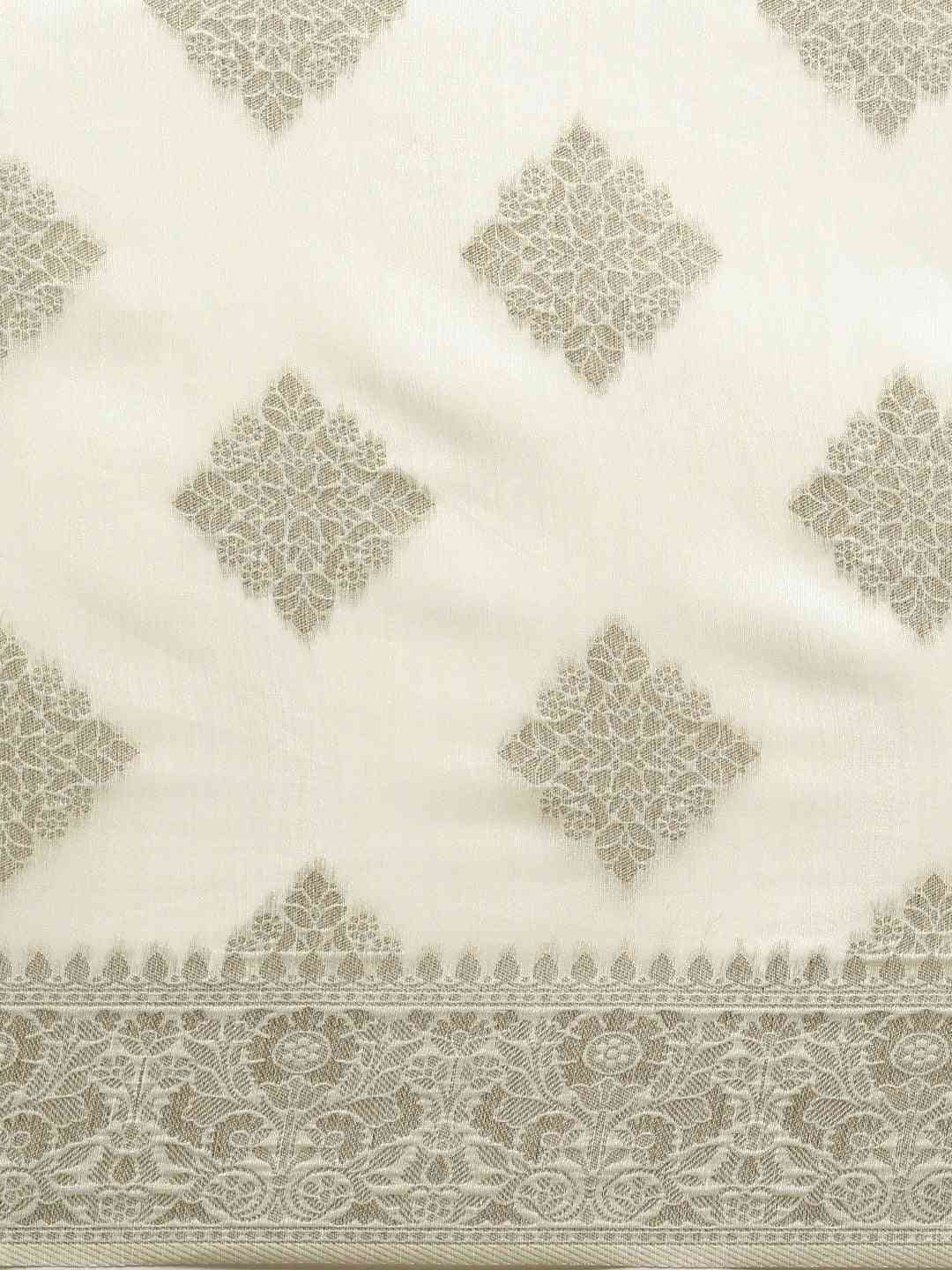  Beautiful White Colour Woven Design Cotton Saree