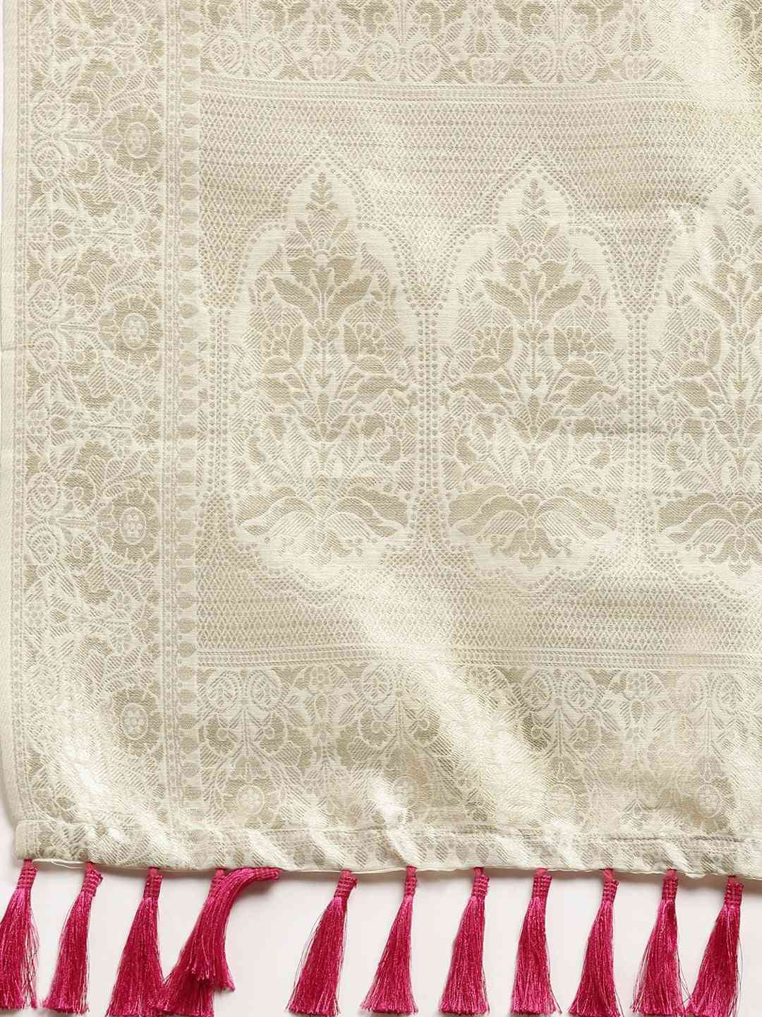 Beautiful White Colour Woven Design Cotton Saree