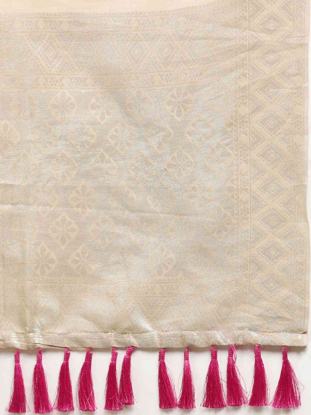 Stylish Cream Colour Woven Design Cotton Saree