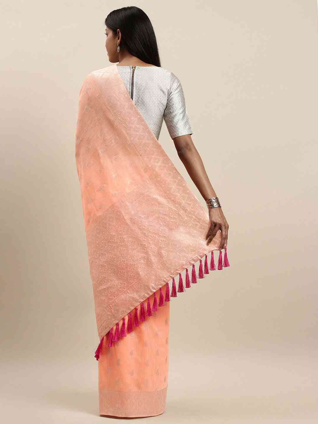 Stylish Peach Colour Woven Design Cotton Saree