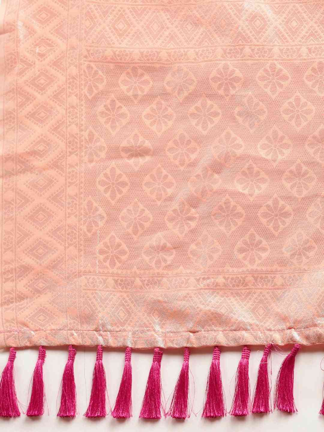 Stylish Peach Colour Woven Design Cotton Saree