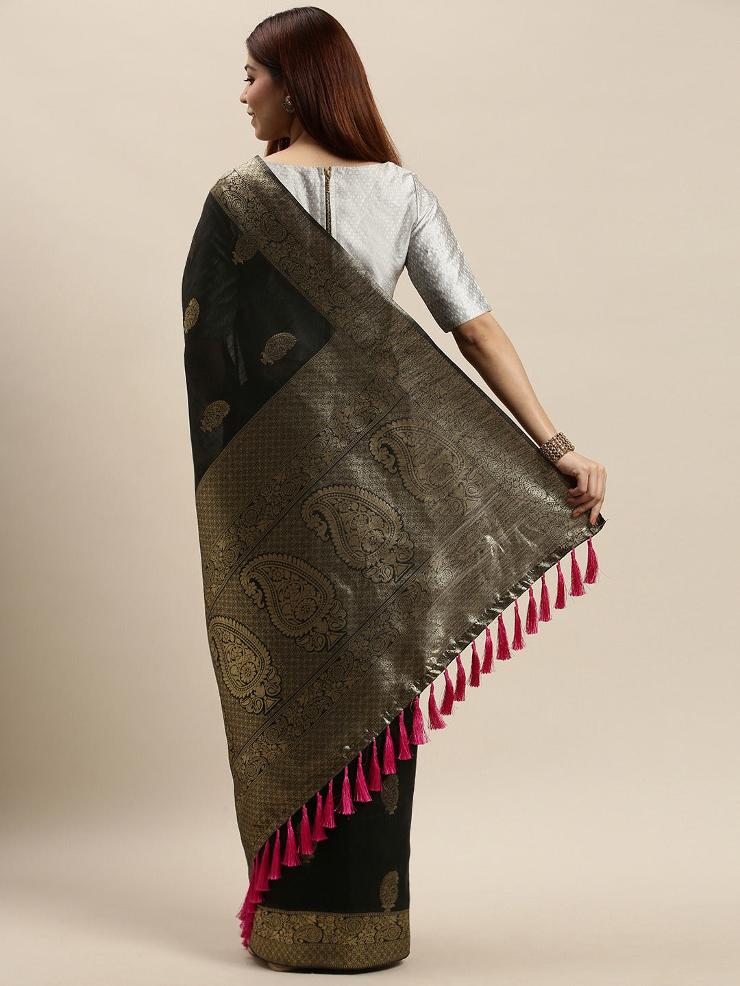 Bollywood Black Colour Cotton Saree With Woven Design