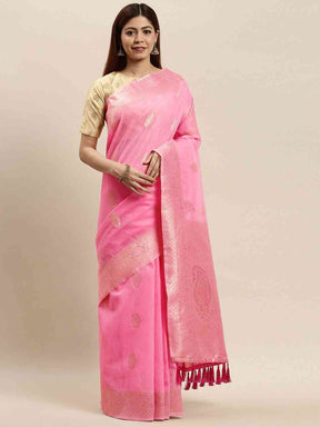 Bollywood Pink Colour Woven Design Cotton Saree 