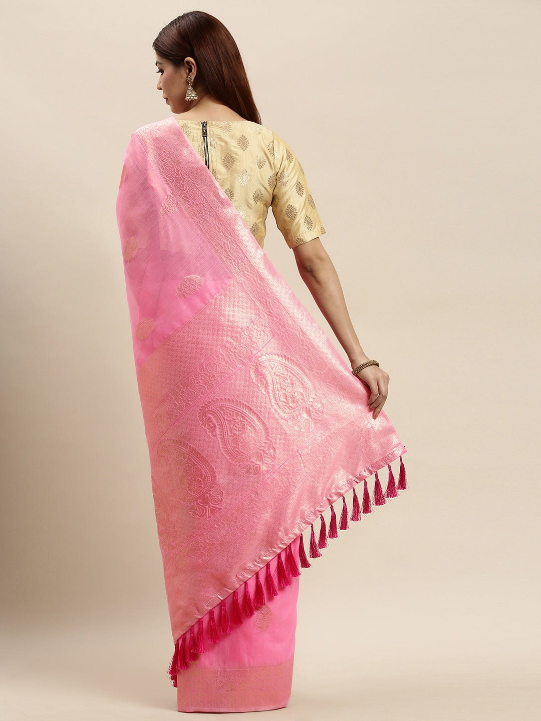 Bollywood Pink Colour Woven Design Cotton Saree 