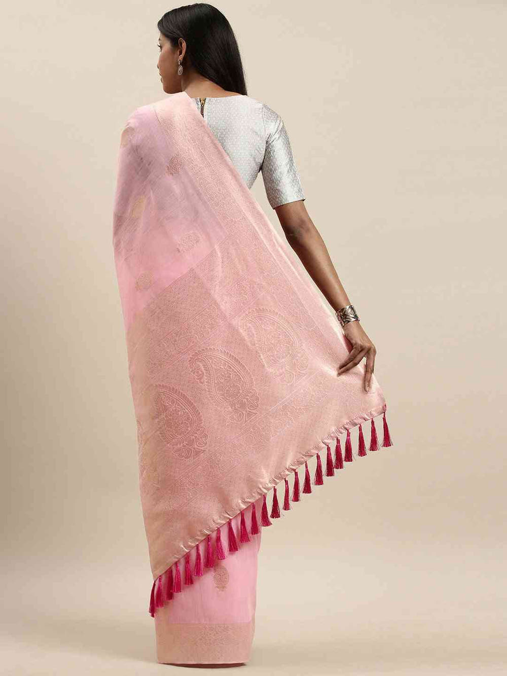 Bollywood Cotton Saree in Light Pink Colour Woven Design 