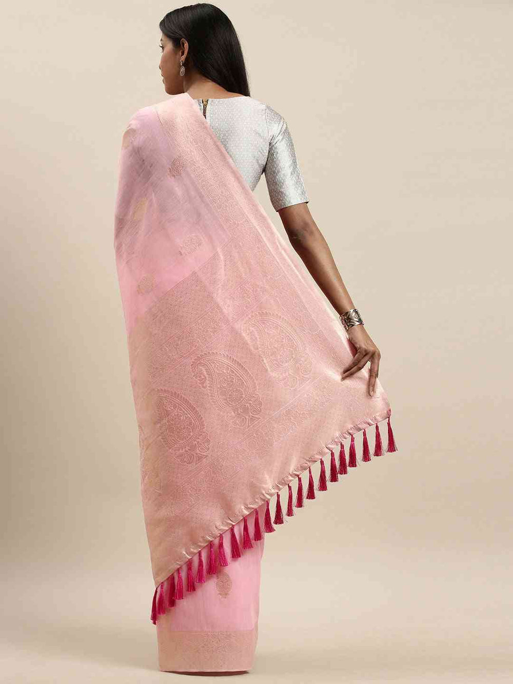 Bollywood Cotton Saree in Light Pink Colour Woven Design 
