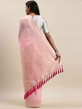 Bollywood Cotton Saree in Light Pink Colour Woven Design 
