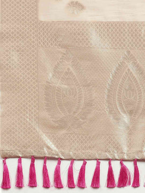  Bollywood Cream Colour Woven Design Cotton Saree 