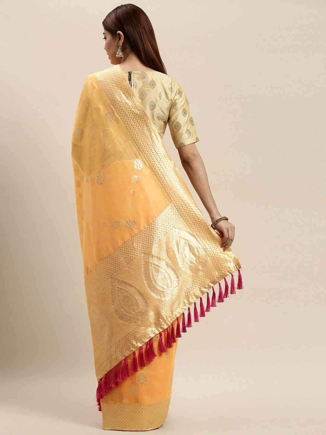 Bollywood Orange Colour Woven Cotton Saree