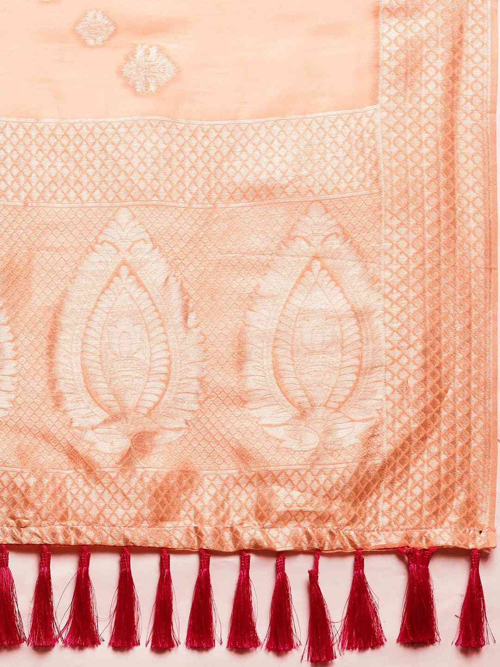 Stylish Bollywood Peach Colour Woven Design Cotton Saree