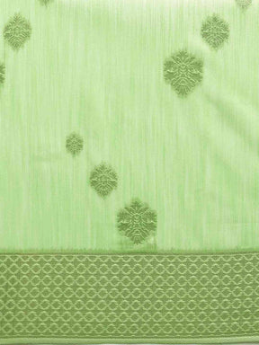 Stylish Bollywood Lime Colour Woven Design Cotton Saree 