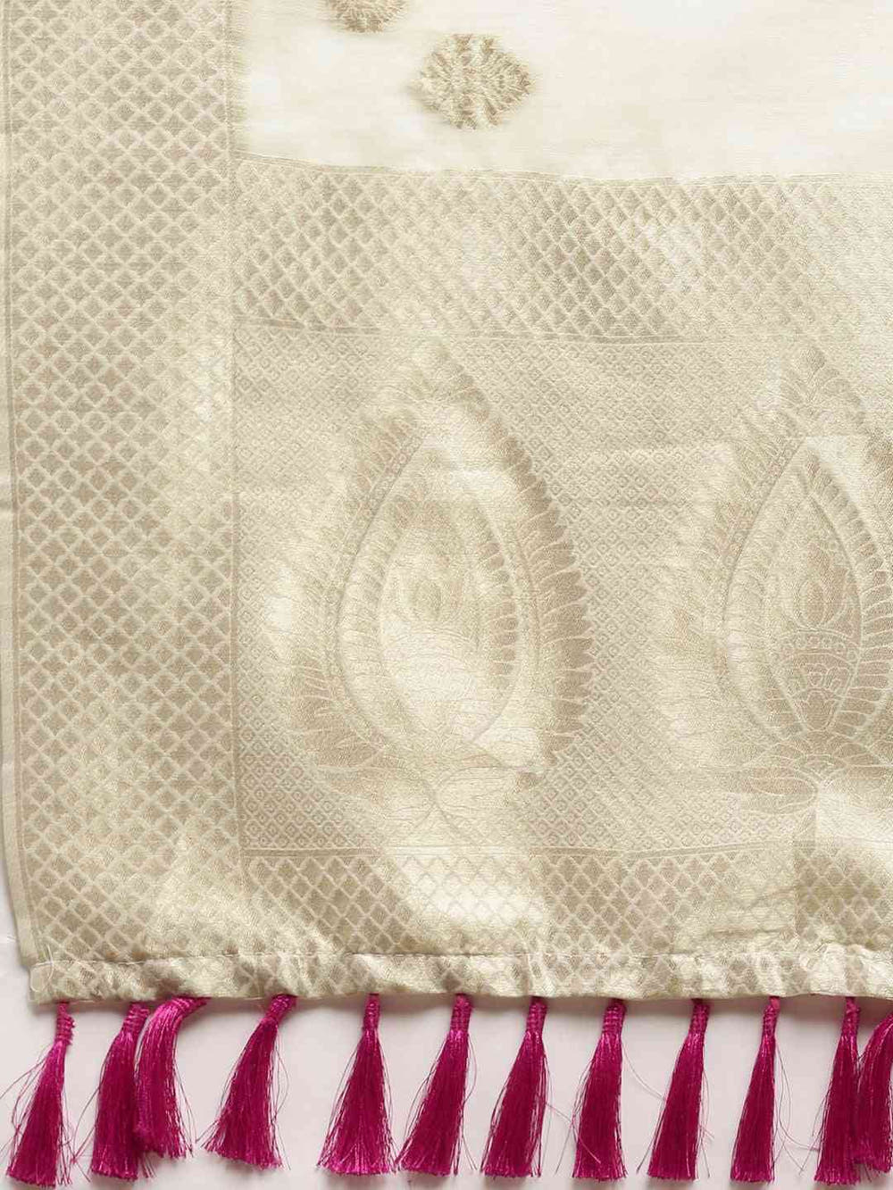 Stylish Bollywood White Colour Woven Design Cotton Saree 