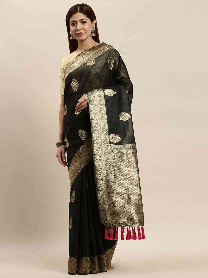 Bollywood Black Colour Woven Design Cotton Saree