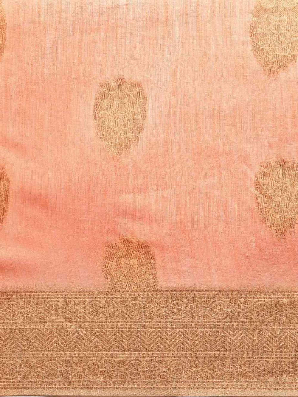 Bollywood Peach Colour Woven Design Cotton Saree