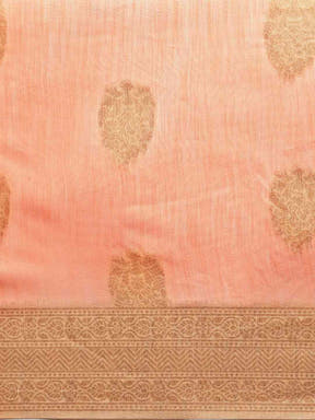 Bollywood Peach Colour Woven Design Cotton Saree