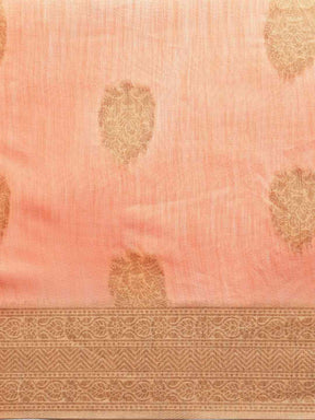Bollywood Peach Colour Woven Design Cotton Saree