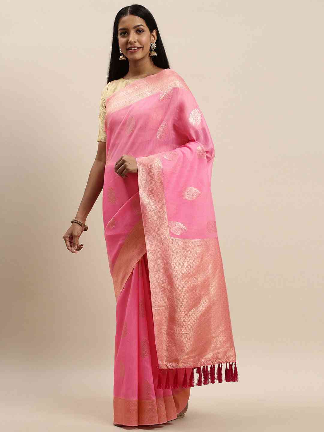 Bollywood Pink Colour Cotton Saree