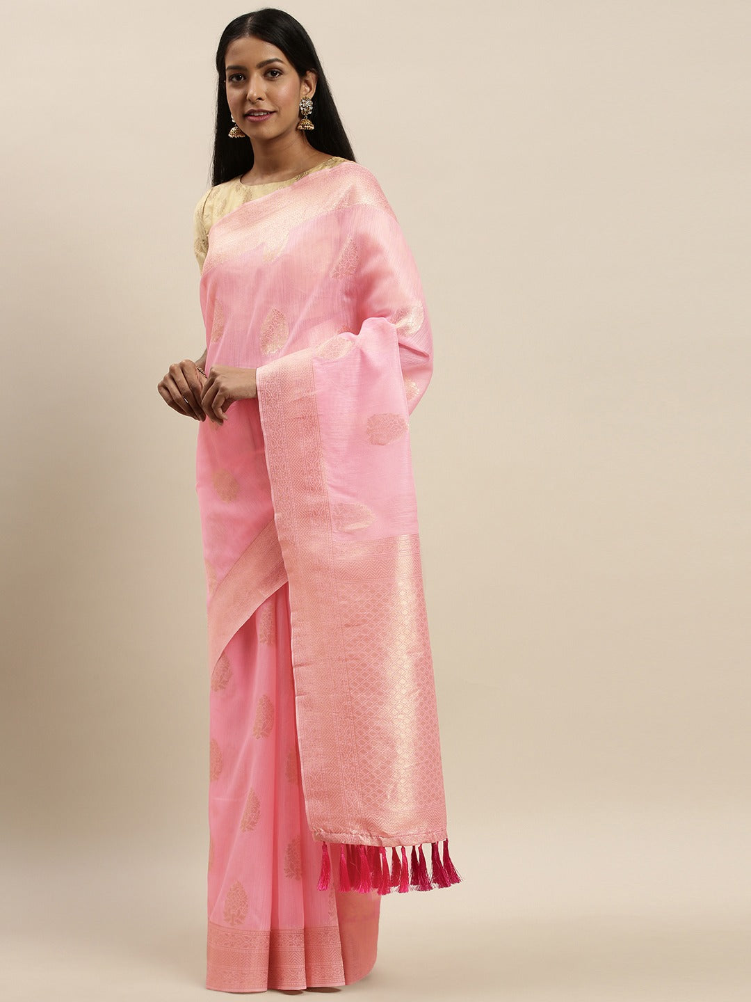 Bollywood Light Pink Colour Cotton Saree 