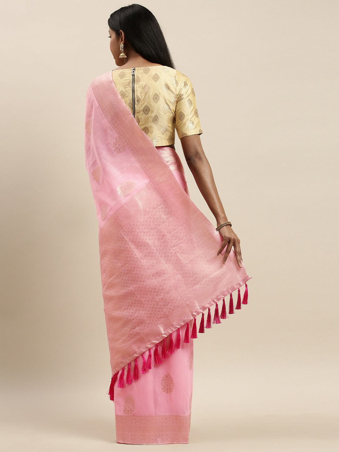 Bollywood Light Pink Colour Cotton Saree 