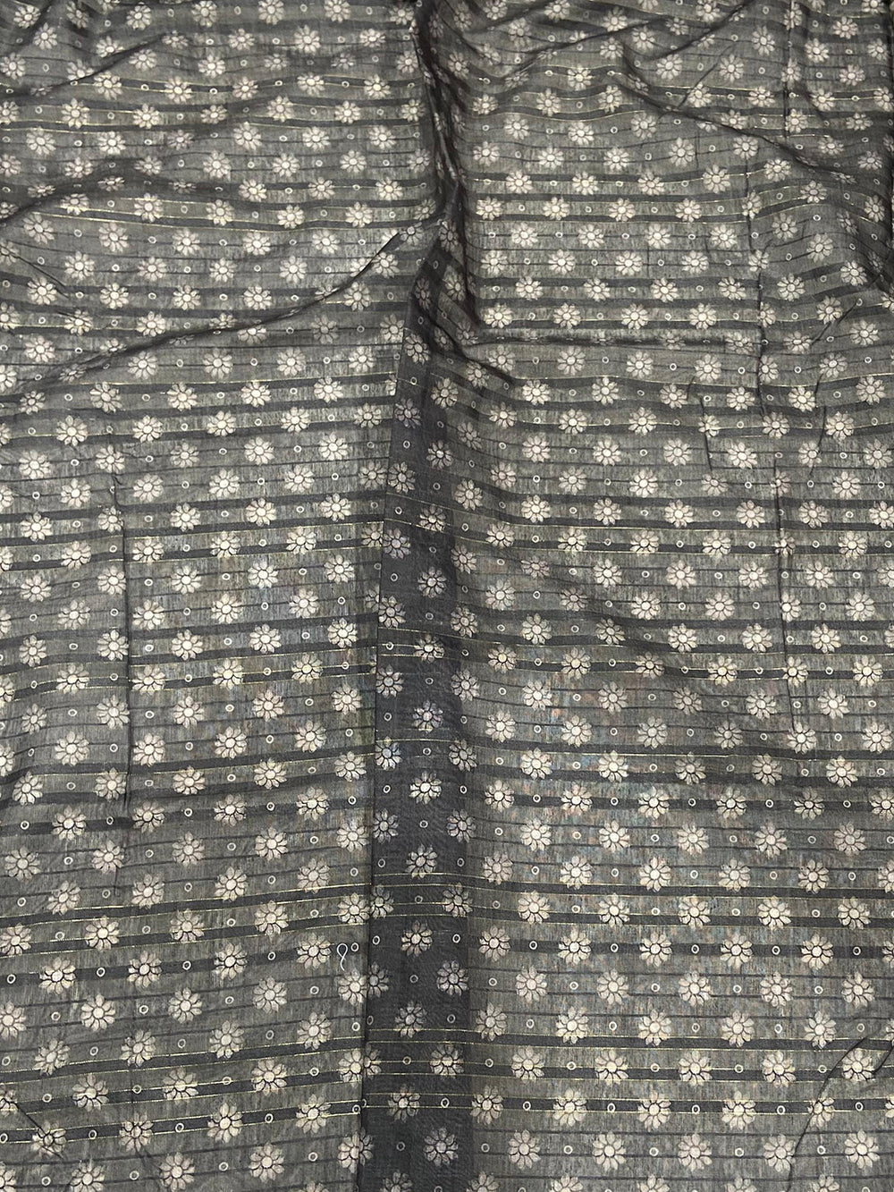 Grey Kalamkari Stripes Chanderi Saree