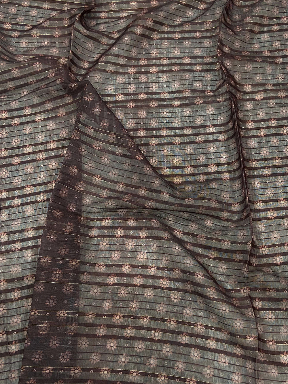 Rust Kalamkari Stripes Chanderi Saree