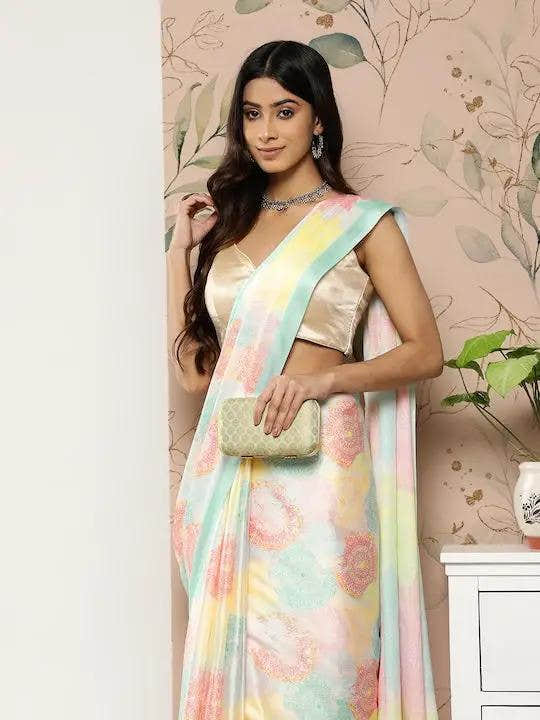 Soft Satin Georgette Pastel Colour Party Wear Saree