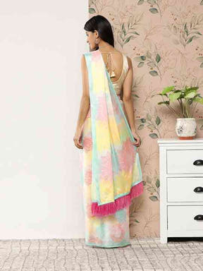 Soft Satin Georgette Pristel Colour Party Wear Saree 