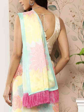 Soft Satin Georgette Pristel Colour Party Wear Saree 