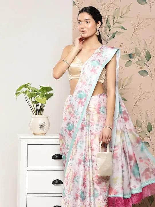 Soft Satin Georgette Pastel Colour Party Wear Saree