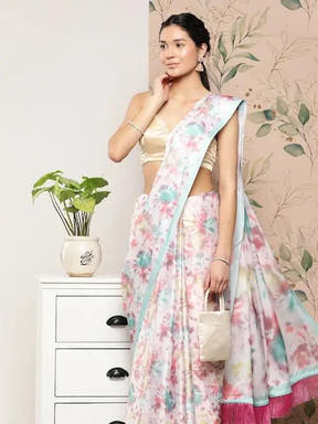 Soft Satin Georgette Pristel Colour Party Wear Saree