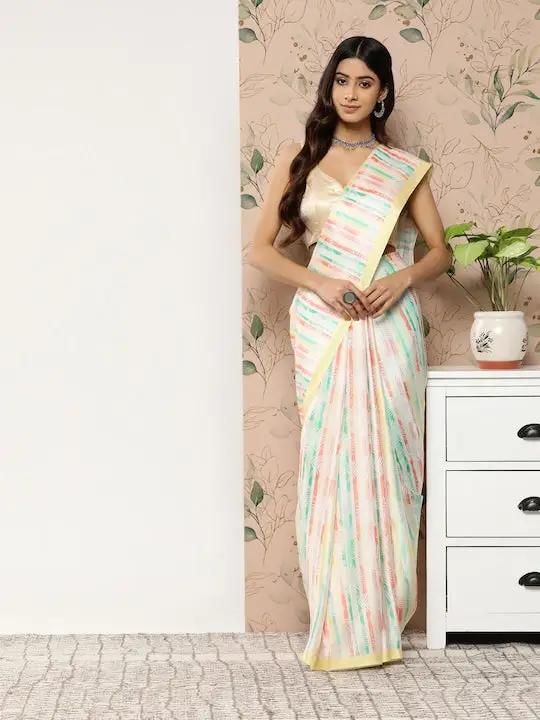 Soft Satin Georgette Saree in Pristel Colour