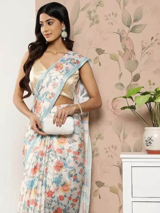 Soft Satin Georgette Pastel Colour Party Wear Saree