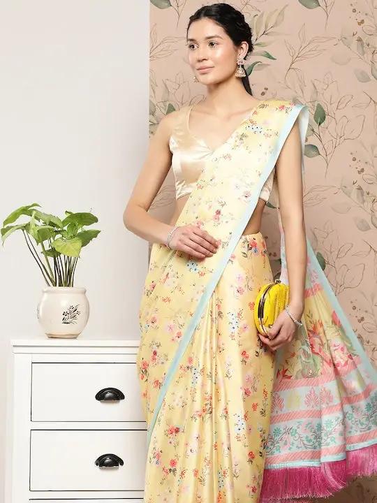 Soft Satin Georgette Saree in Pristel Colour