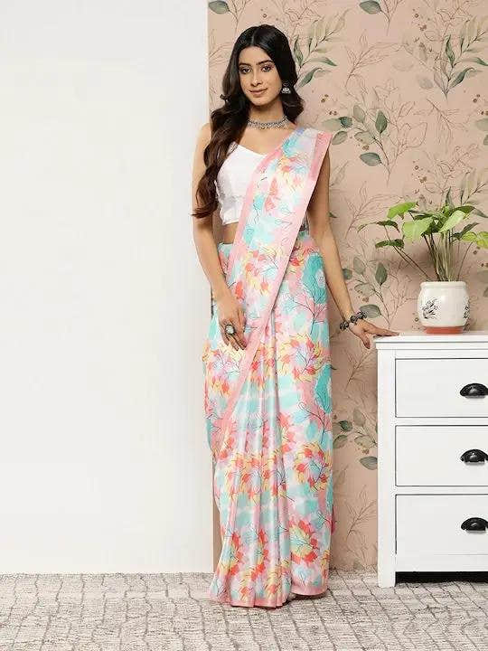 Soft Satin Georgette Pastel Colour Party Wear Saree