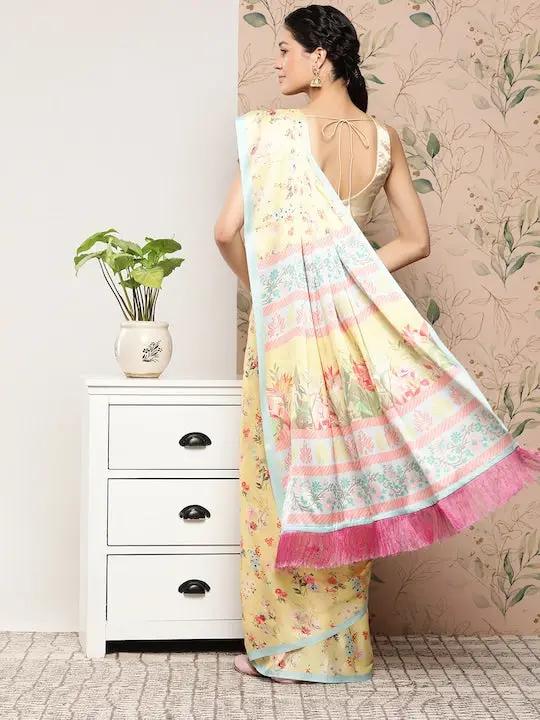 Soft Satin Georgette Saree in Pristel Colour
