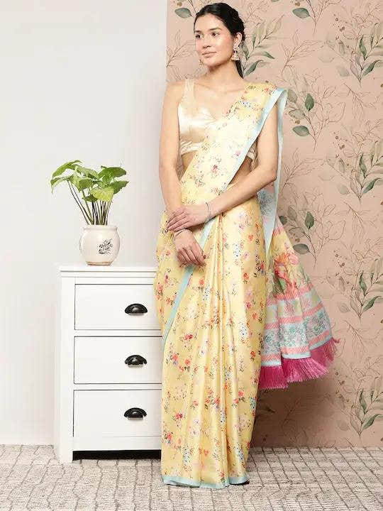 Soft Satin Georgette Pastel Colour Party Wear Saree