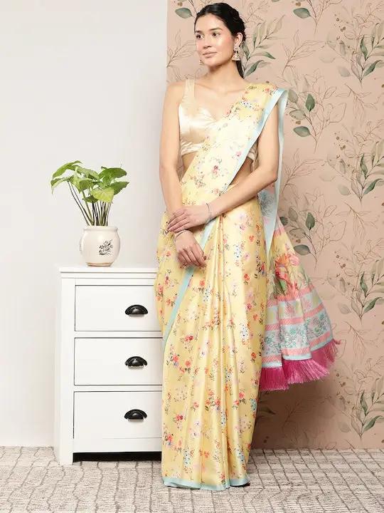 Soft Satin Georgette Saree in Pristel Colour