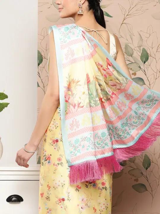 Soft Satin Georgette Saree in Pristel Colour