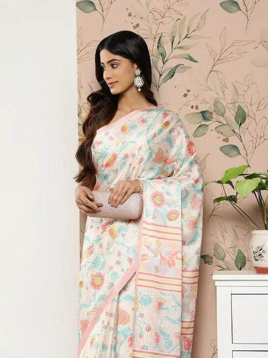Soft Satin Georgette Pastel Colour Party Wear Saree