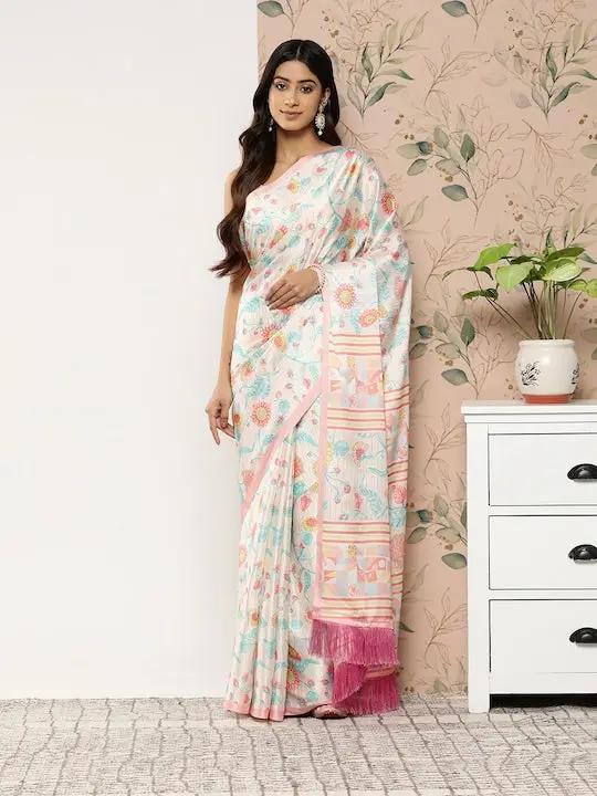Soft Satin Georgette Saree in Pristel Colour