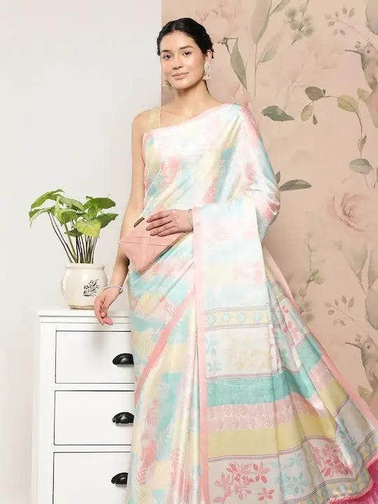 Soft Satin Georgette Pastel Colour Party Wear Saree