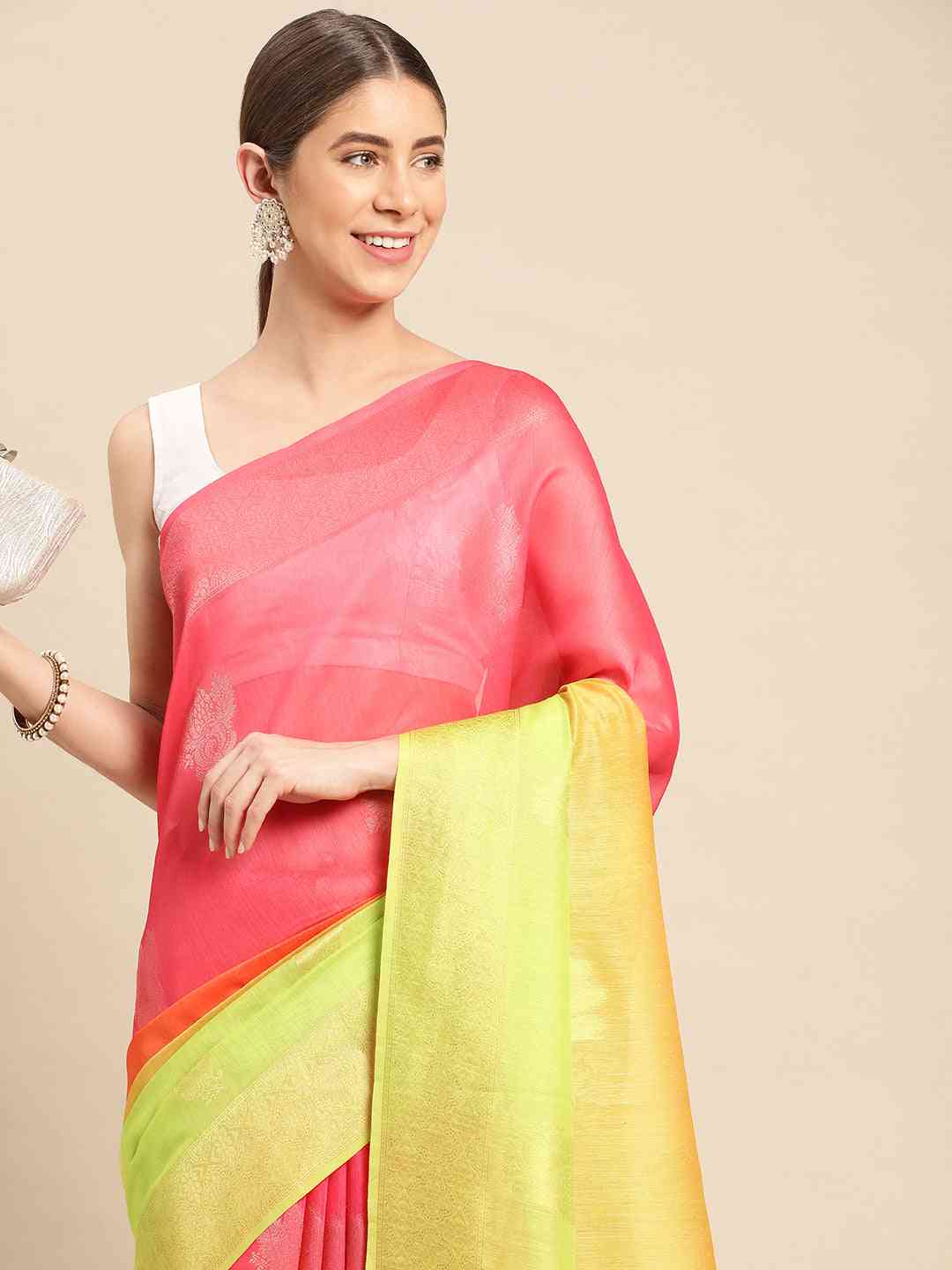  Slub Katan Silk Saree With Digital Print