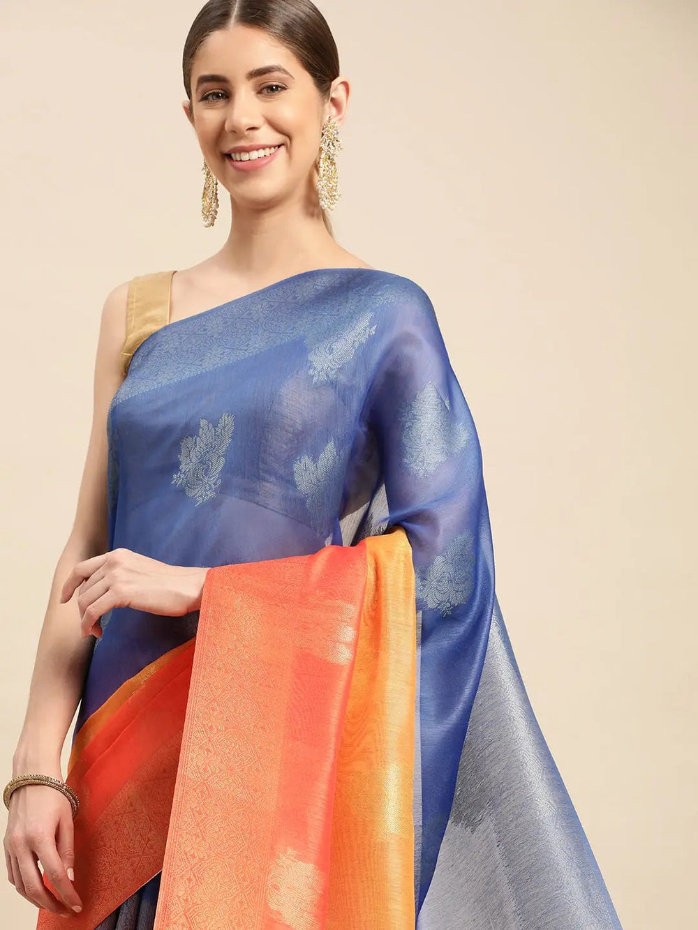 Slub Katan Silk Saree With Digital Print