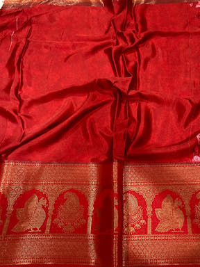 Red Charry Satin Floral Saree