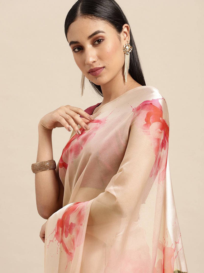 Organza With Satin Border Flower Print Party Wear Saree