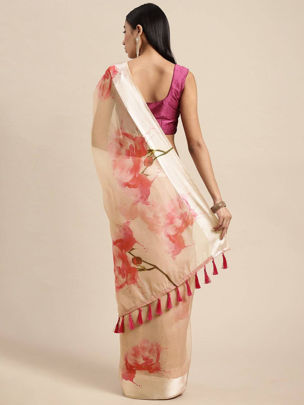 Organza With Satin Border Flower Print Party Wear Saree