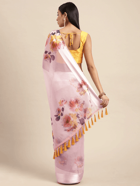 Organza With Satin Border Flower Print Party Wear Saree