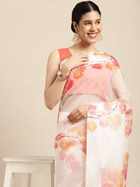 Organza With Satin Border Flower Print Party Wear Saree