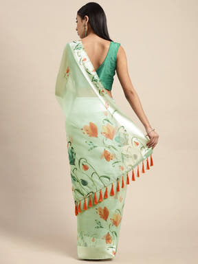 Organza With Satin Border Flower Print Party Wear Saree