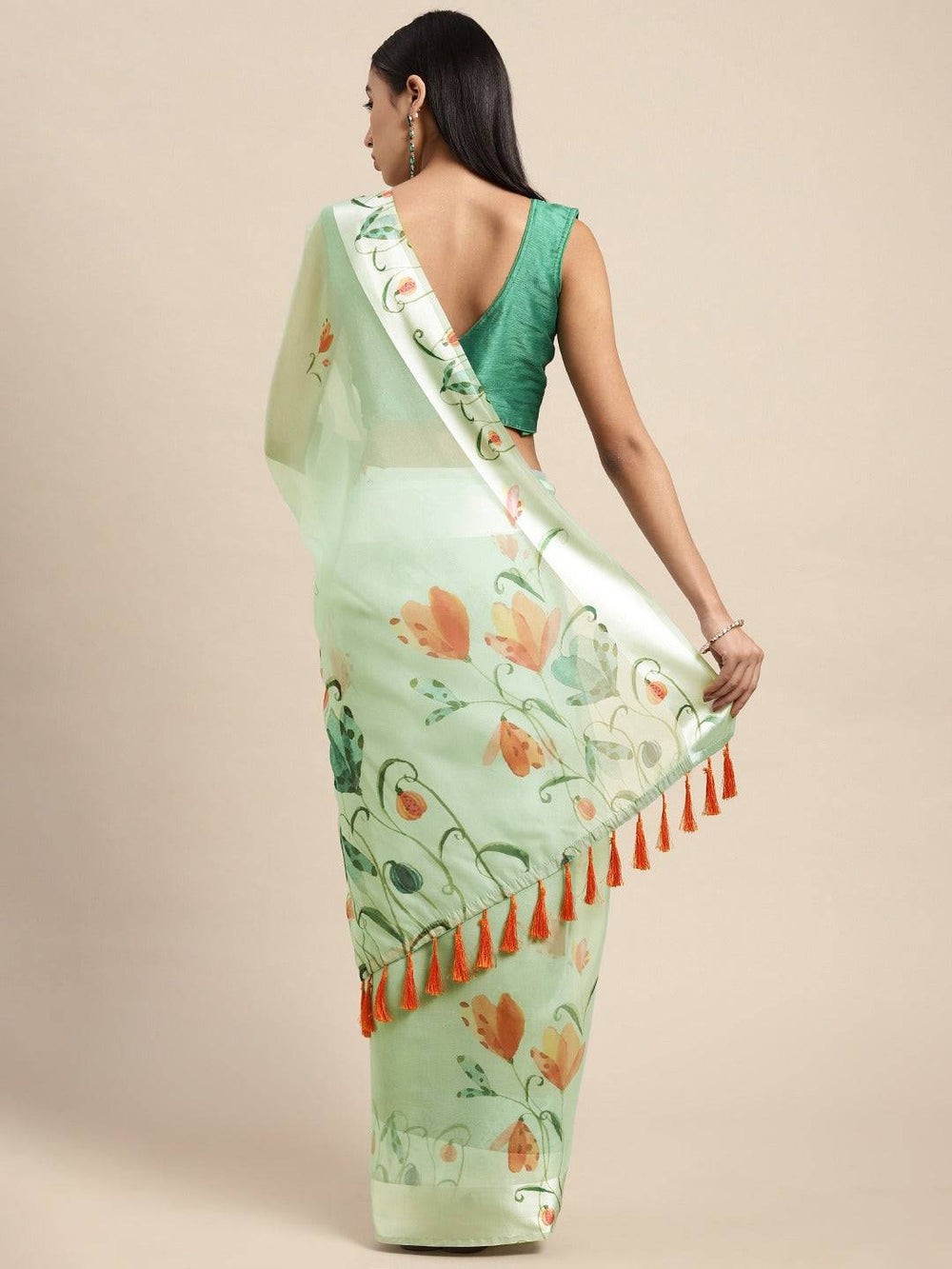 Organza With Satin Border Flower Print Party Wear Saree